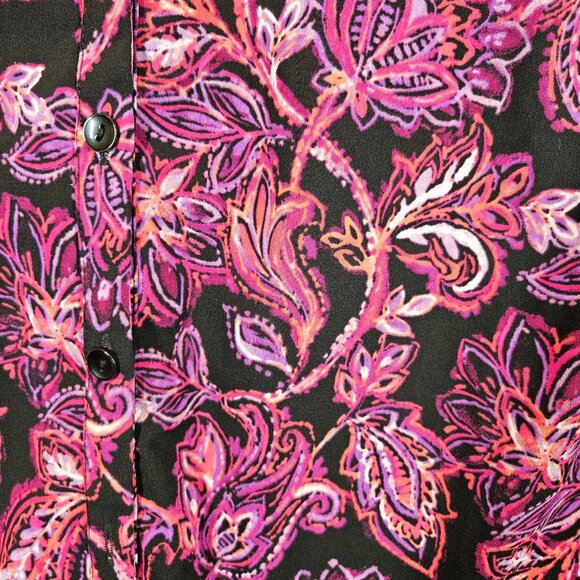 Catherines Womens Floral Paisley Button up Blouse 1X Pink black office modest - Picture 6 of 9